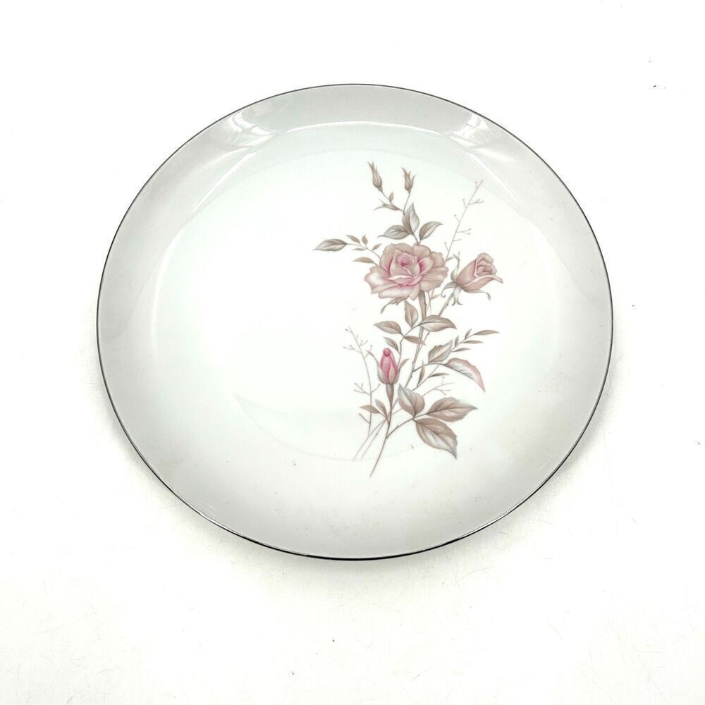 FINE CHINA JAPAN Vintage Laura Large Serving Plate Pink Floral Platinum Trim 12"